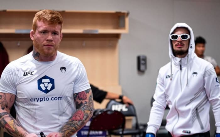 UFC bantamweight title contender Sean O'Malley and his coach Tim Welch.